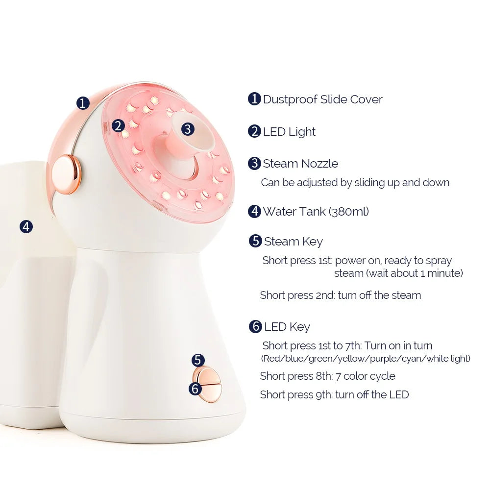 Rose Gold Glow Nano Misting Facial Spa with 7 Light Color Therapies